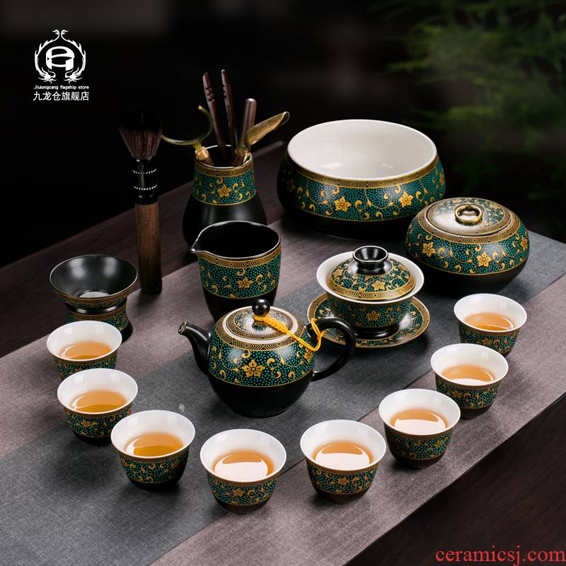 Jingdezhen ancient antique kung fu tea set of black suit household tureen tea cup teapot tea restoring ancient ways