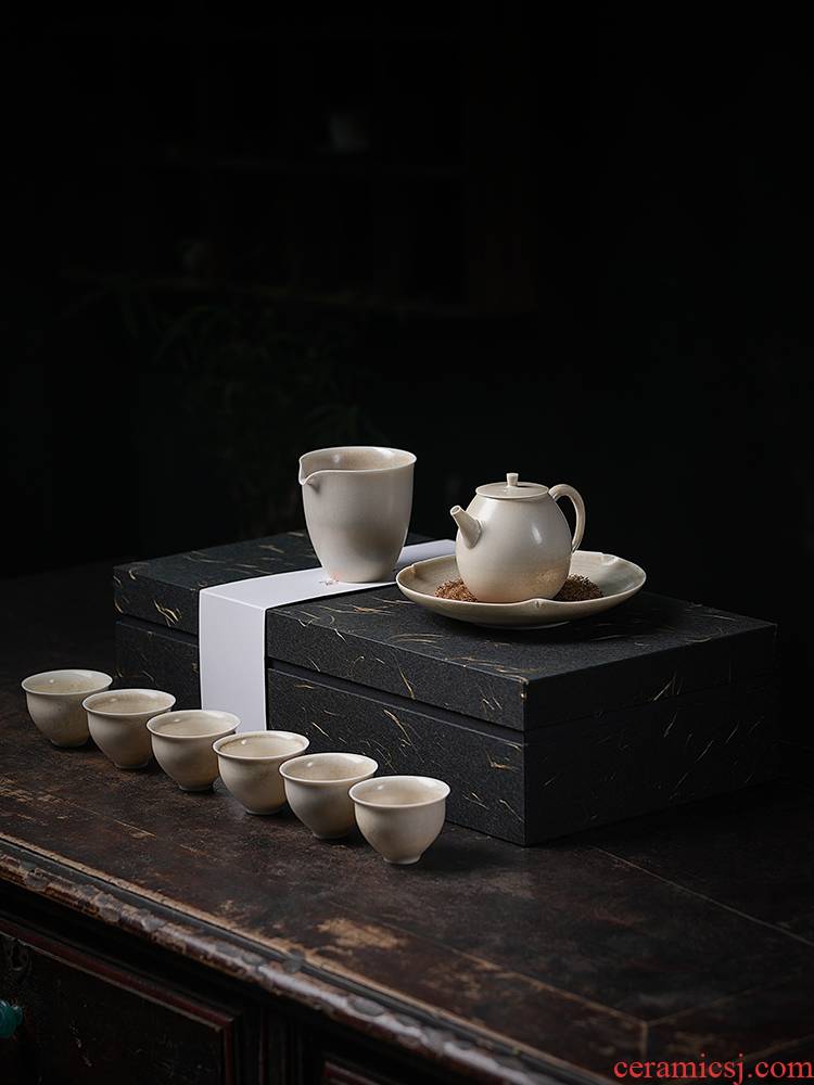 Jiangnan teapot teacup past kung fu suit household manual wood dust glaze ceramic tea set tea, complete set
