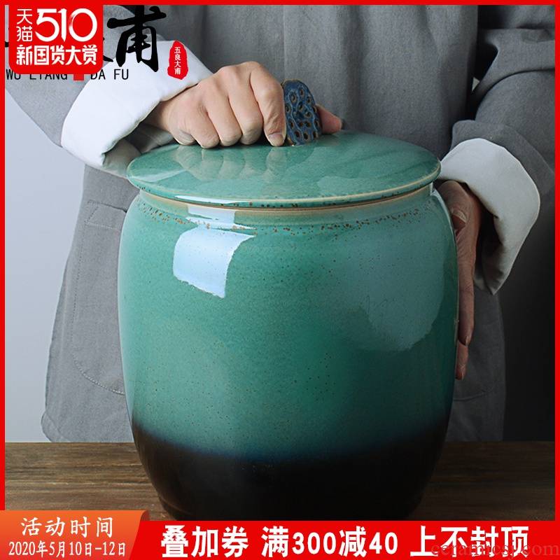 Jingdezhen ceramic barrel with cover home old 20 jins 30 box for rice flour barrels of insect - resistant seal storage tank