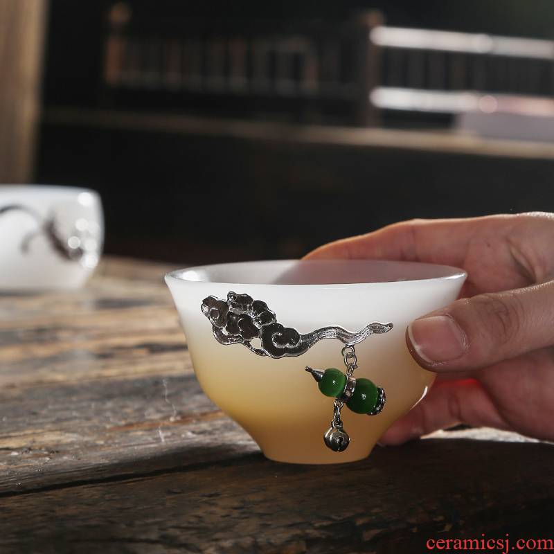 Jade porcelain household contracted with coppering. As silvery white Jade porcelain cup sample tea cup cup personal single CPU kung fu tea tea master