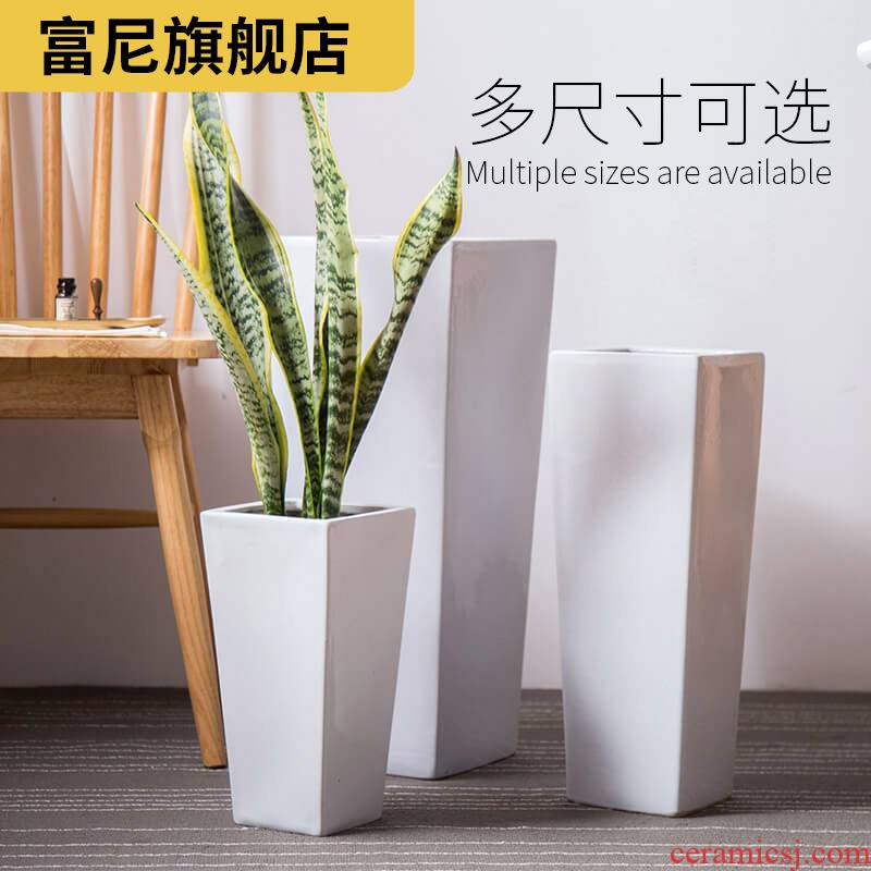 Rich, heavy ground large white flower pot Nordic high high contracted tiger orchid square ceramic flower POTS
