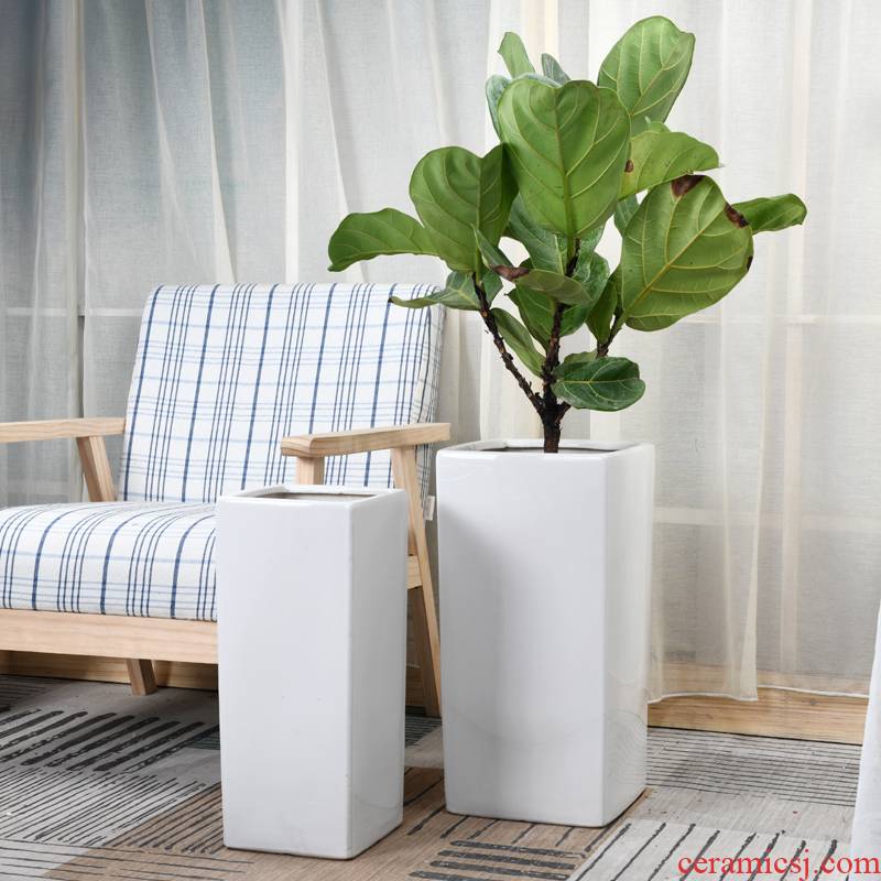 Square ceramic flower pot extra large wholesale villa living room balcony bamboo of curvature of the green plant white flower pot bag in the mail