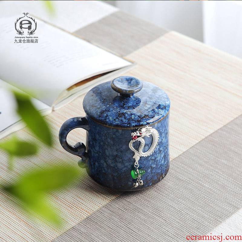 Jingdezhen up with silver creative ceramic tea cup home office cup boss cup with cover filter tea cups