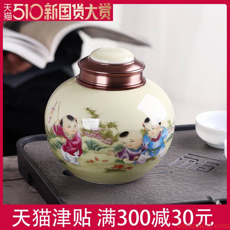 Jingdezhen ceramic sealed as cans of restoring ancient ways of household creative caddy fixings trumpet tea POTS portable caddy fixings