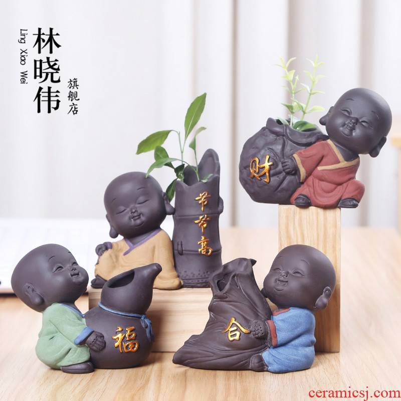 Lovely purple sand tea pet decorative vase mini can keep the young monk furnishing articles tea boutique floret hydroponic flower