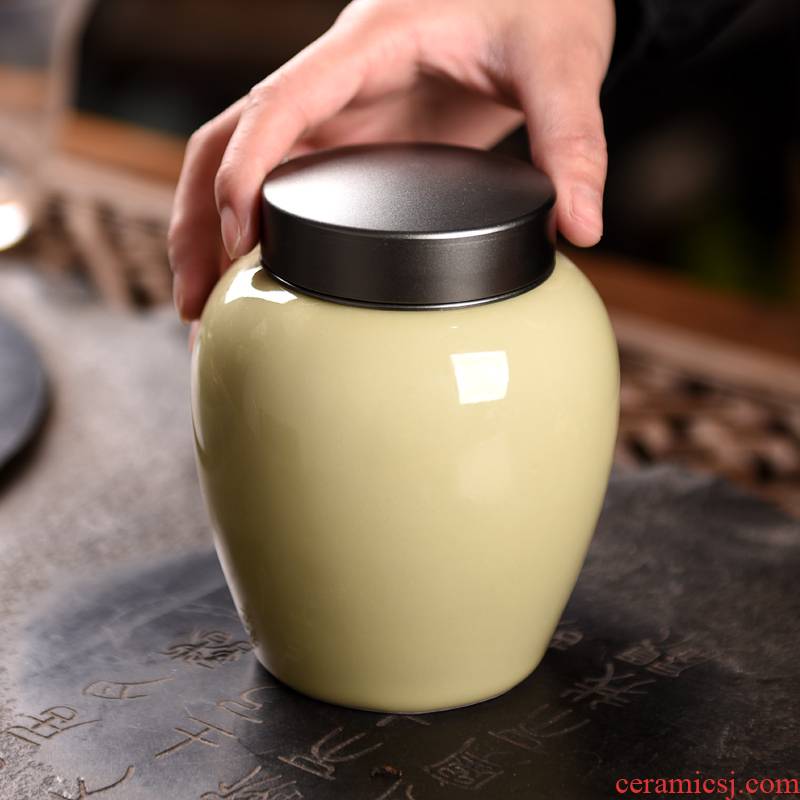 Longquan celadon caddy fixings ceramic sealed cover portable household porcelain jar tea pu - erh tea large POTS of tea