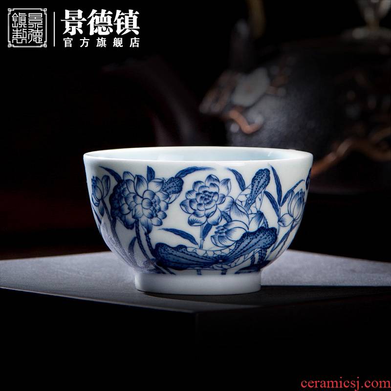 Jingdezhen flagship store work full lotus master cup of hand archaize ceramic sample tea cup of blue and white porcelain tea cups