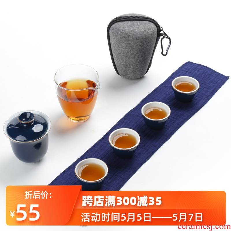 Travel tea set portable package crack cup mini glass teapot teacup kung fu tea set ceramic a pot of two cups of three