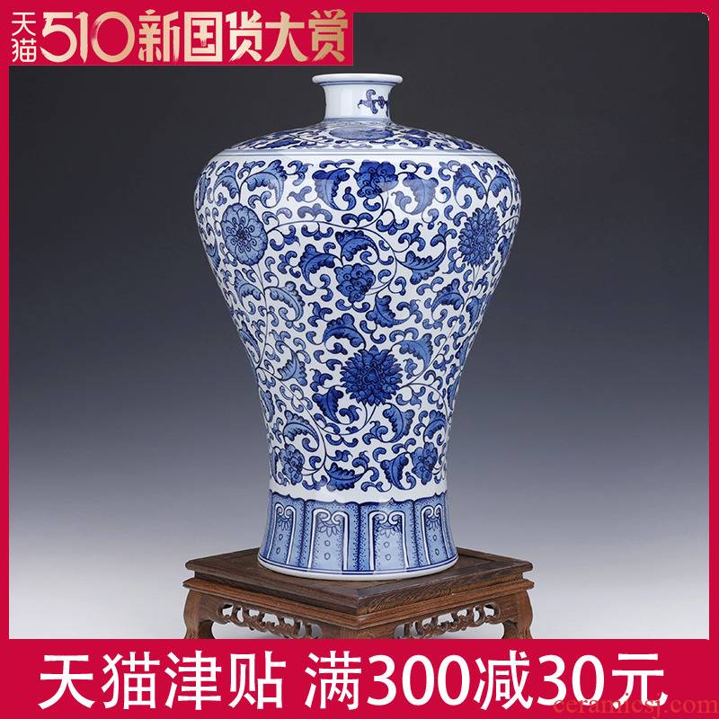 Jingdezhen antique hand - made of blue and white porcelain vase furnishing articles to heavy large sitting room rich ancient frame ceramic decoration