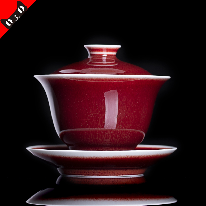 Jingdezhen all hand ruby red glaze tureen tea bowl home only three tureen kung fu tea tea ready to tea cups