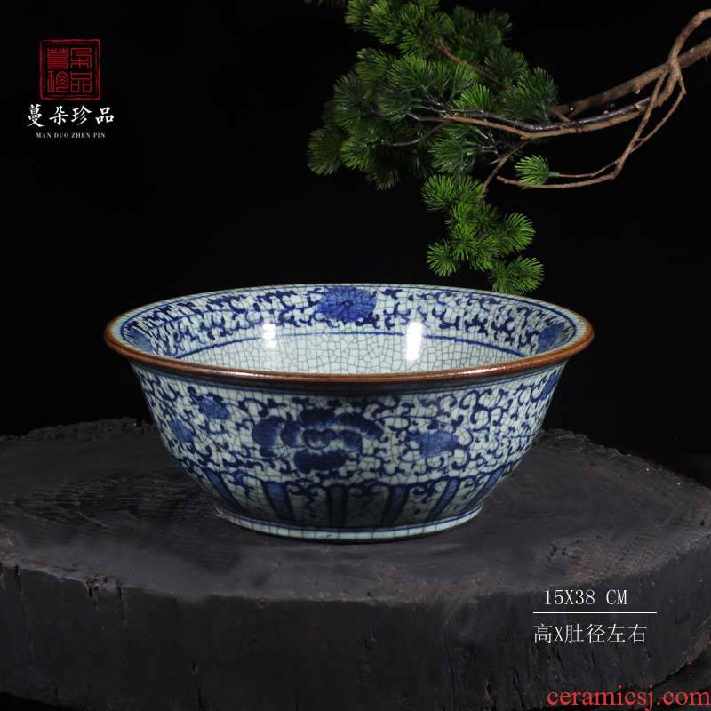 Archaize classic blue and white porcelain bowl bowl aquarium of crack large bowl of classical high - grade flower pot