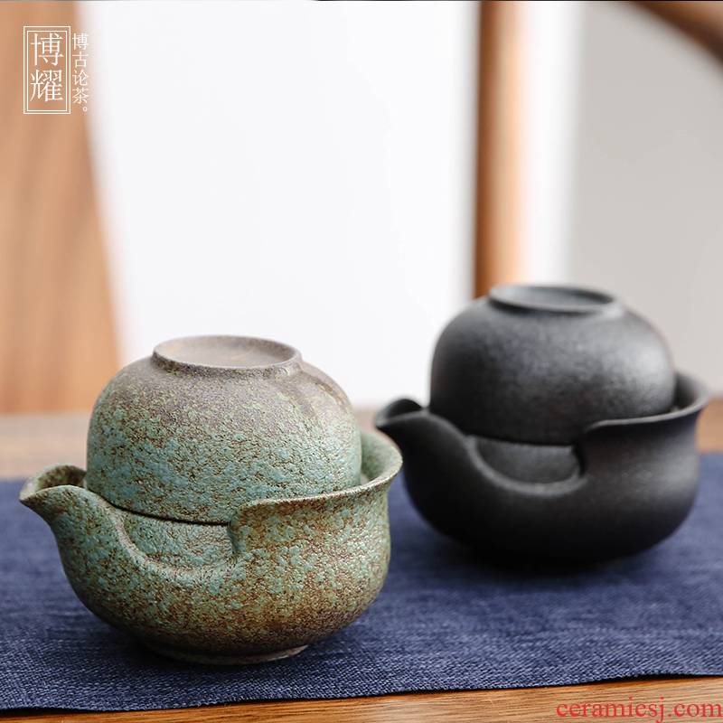 Bo yiu-chee contracted home office little kung fu tea set coarse pottery Japanese crack cup a pot of two single tea set