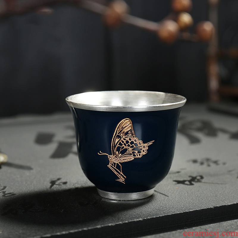 Ji blue glaze ceramic kung fu tea tea cup paint coppering. As silver tea tea bowl, master single cup small bowl