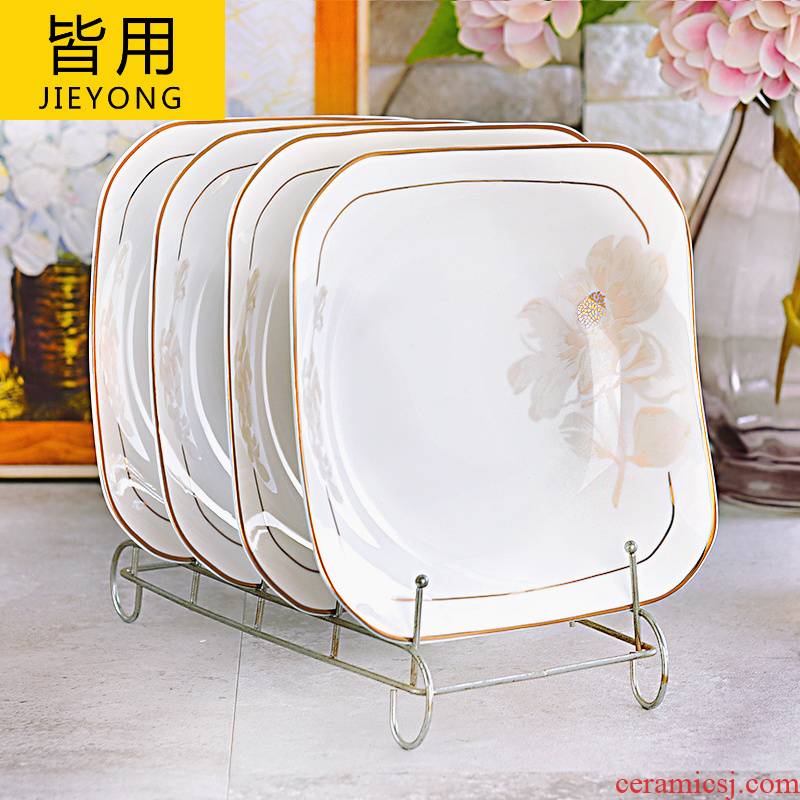 European household six square new ceramic plate plate suit creative move large - sized corners of square plate plate