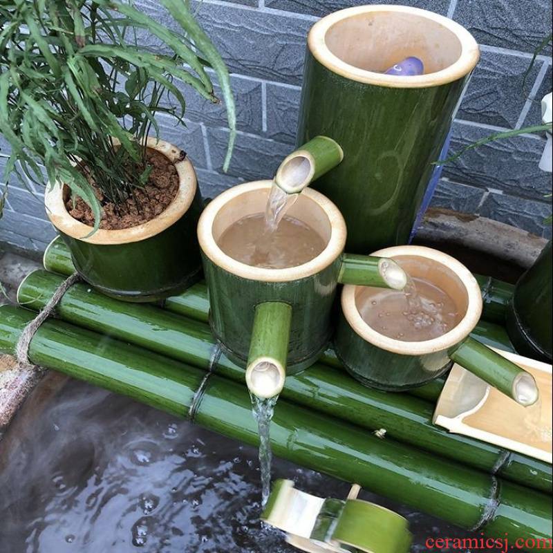 Bamboo ware ceramic aquarium water filter rockery stone runnel fish pond decorative furnishing articles Bamboo water circulation system