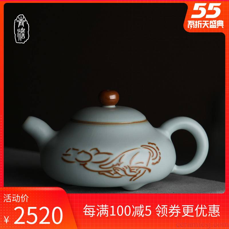 Green has already your up single pot hand flat pot teapot to restore ancient ways your porcelain of jingdezhen ceramics kung fu tea Green home day