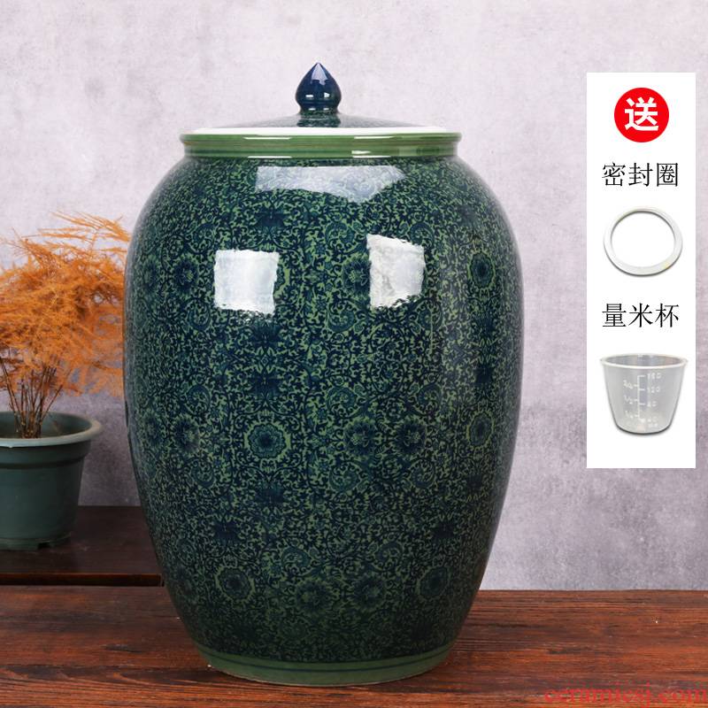 Jingdezhen ceramic barrel storage bins moistureproof kitchen oil cylinder ricer box kg30 20 jins 50 kg sealed with cover tank