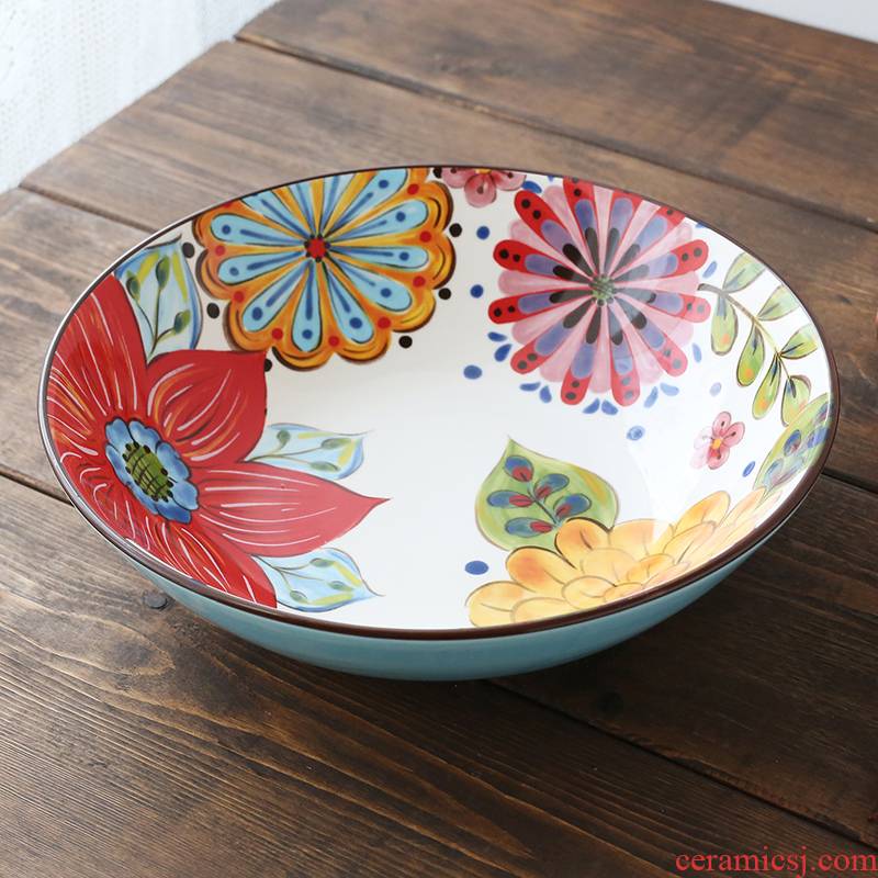 Large size ceramic soup basin Large soup bowl hotel tableware household rainbow such use small never dish of boiled fish bowl meal basin