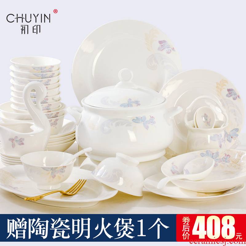 Jingdezhen ceramic bowl ipads porcelain tableware suit dishes European dishes suit household portfolio dish bowl sets