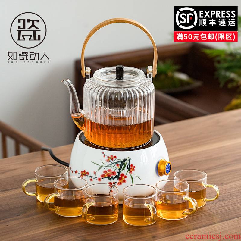 Hand - made electric TaoLu boiled tea, kungfu tea set suit household steamed tea stove thickening heat - resistant glass tea kettle