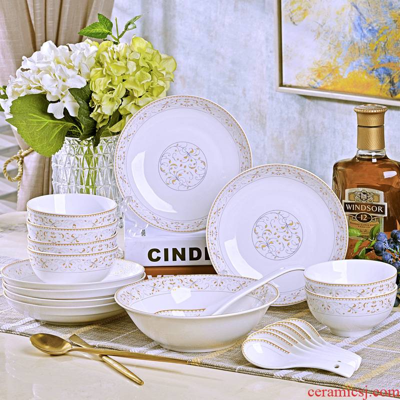 Dishes suit sun island home 20 head of jingdezhen ceramic tableware portfolio to eat noodles bowl chopsticks sets with a gift