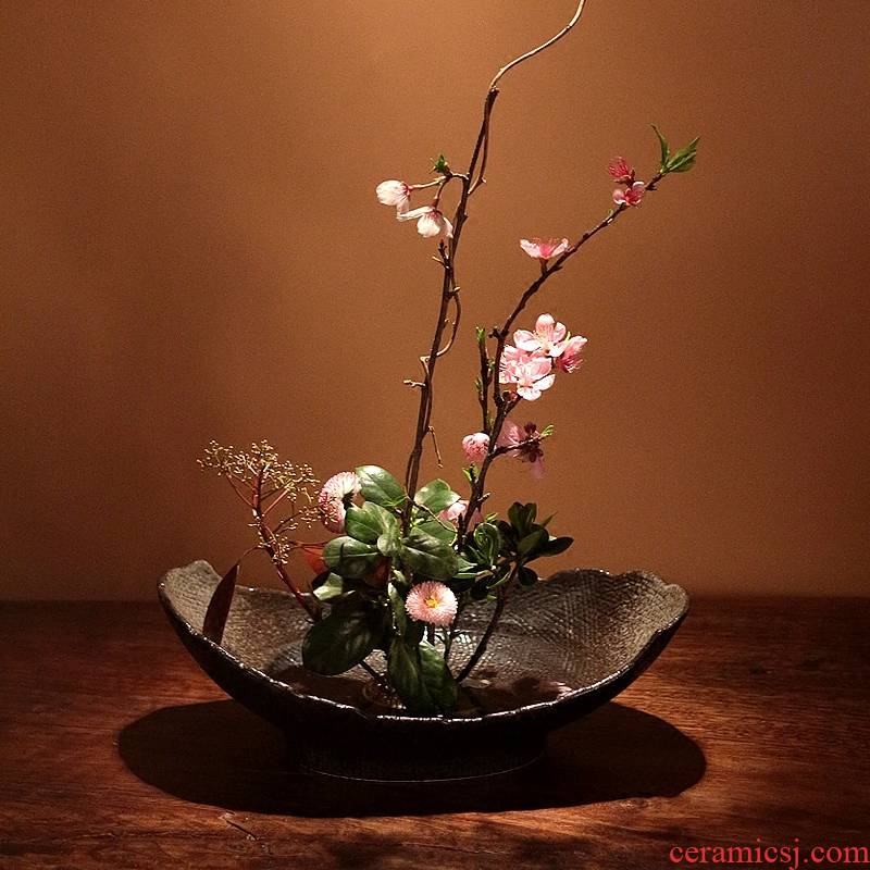Flowerpot ceramic flower implement small flow flower arranging flowers zen mountain flower arranging plate of minimalist art flower pot creative Japanese sword
