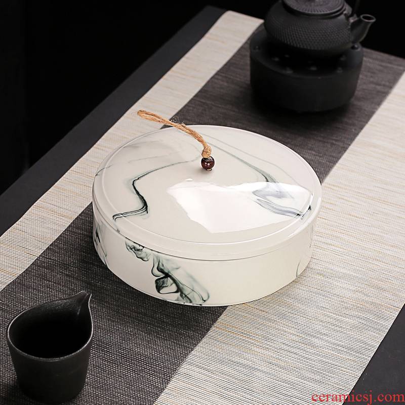 Old ink at the grid wind ceramic tea boxes white porcelain tea pot large two tea cake and tea boxes