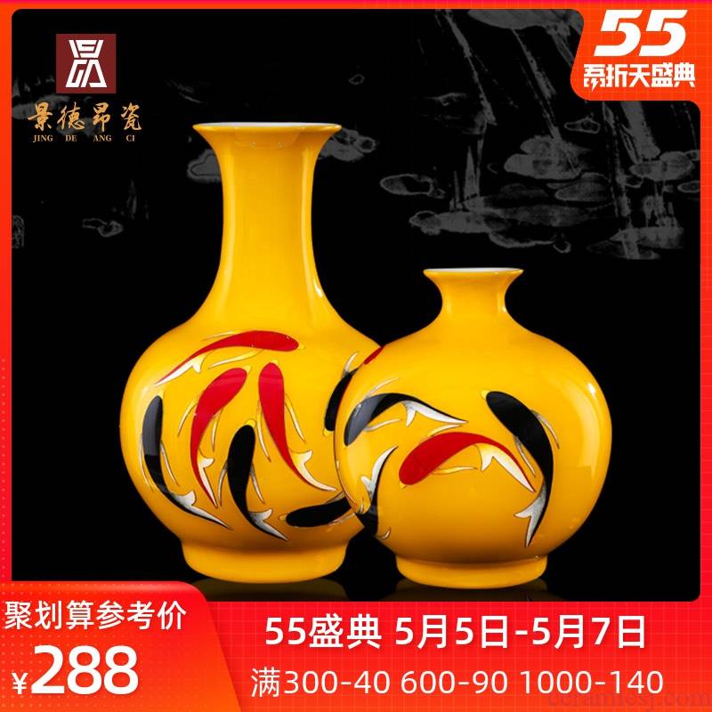 Jingdezhen ceramic paint fish le figure sitting room of large vase household desktop flower arranging porcelain decorative furnishing articles