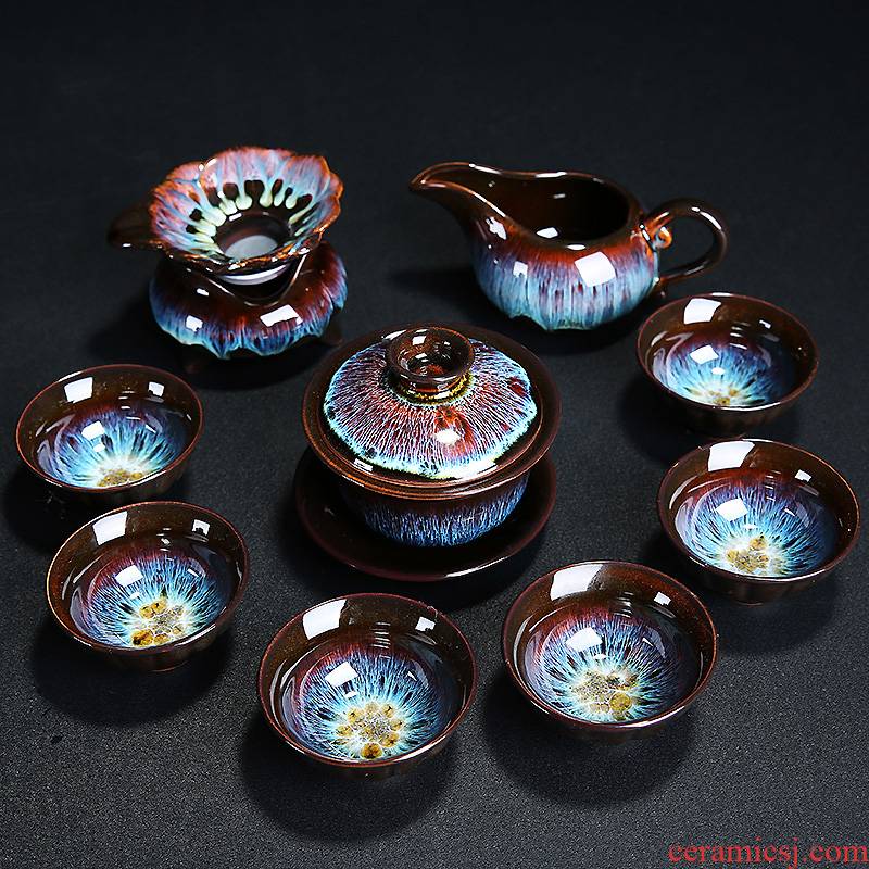 Kung fu tea set suit household up obsidian become red glaze, a complete set of Japanese ceramic cups lid bowl masterpieces