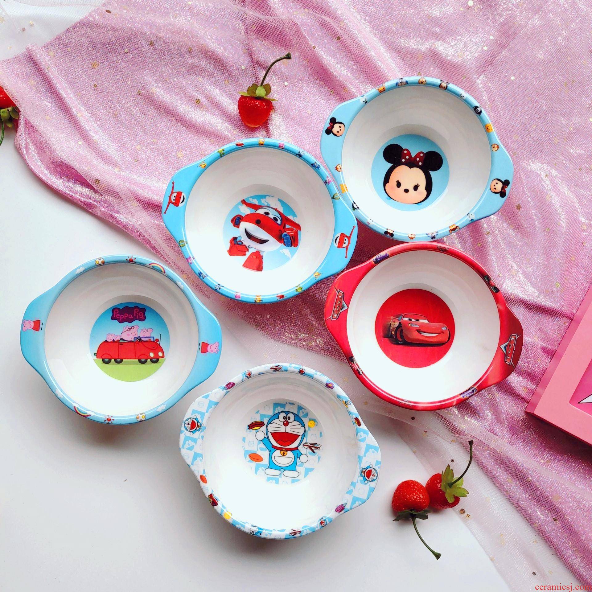Express cartoon baby ears to use melamine porcelain - like infant park to eat children small bowl of suction cups drop hot dishes