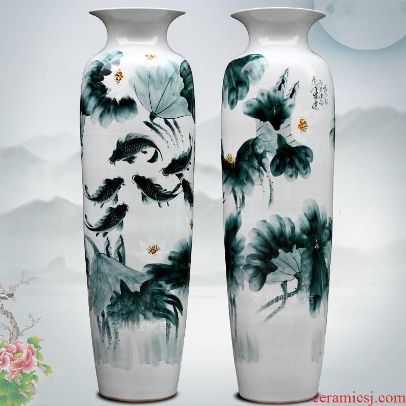 Blue and white porcelain jingdezhen ceramics hand - made lotus fish quiver of large vase home furnishing articles in the living room