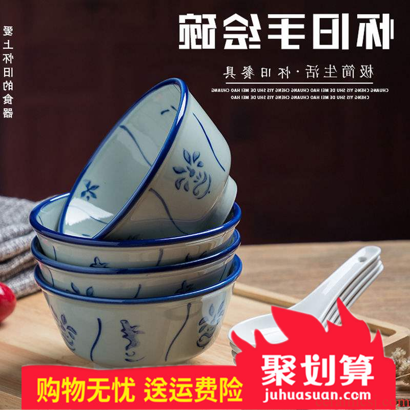 Hong Kong nostalgic ceramic bowl of rice bowls bamboo flowers hand cold bowl of soup bowl bowl kwai dou blue - and - white bowl of restoring ancient ways of the republic of China
