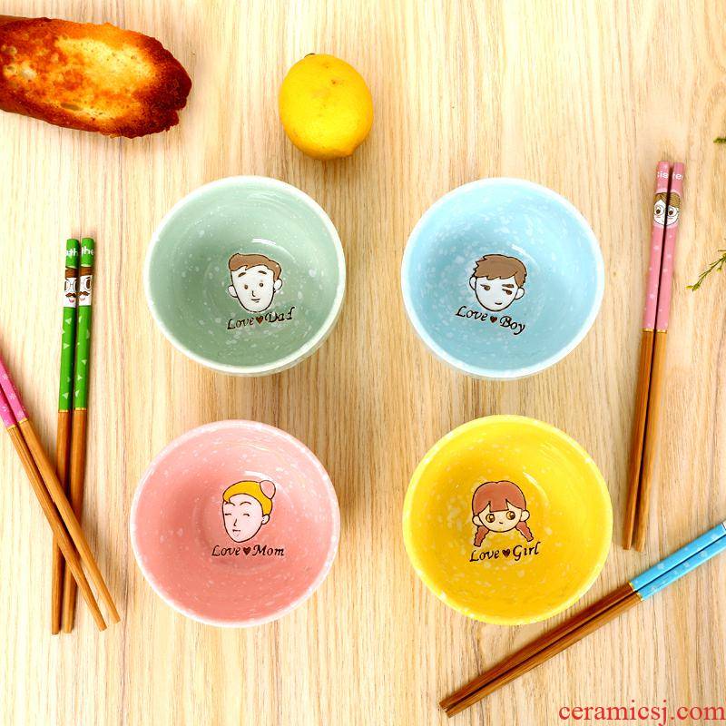 Cartoon gift parent - child family 4 teaspoons of children tableware put chopsticks sets a lovely gift box
