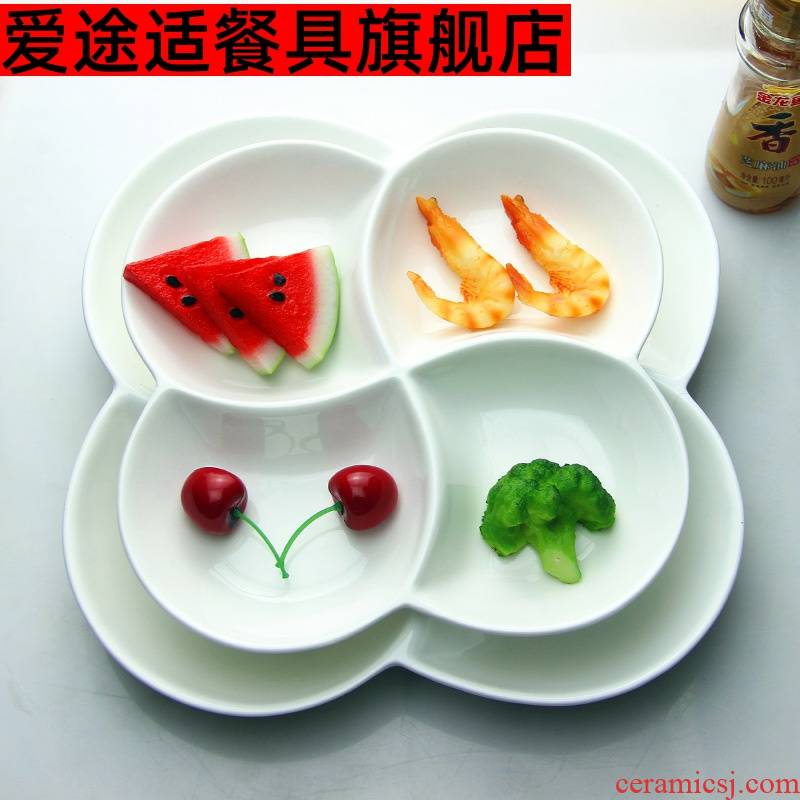 Pure white ceramic plate mail, four lattice frame plate plate Korean salad FanPan platter