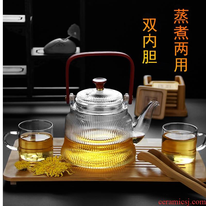 Royal pure boiling tea steaming pot electricity TaoLu household heat - resistant glass tea bamboo girder pot of tea, a pot of two bravery