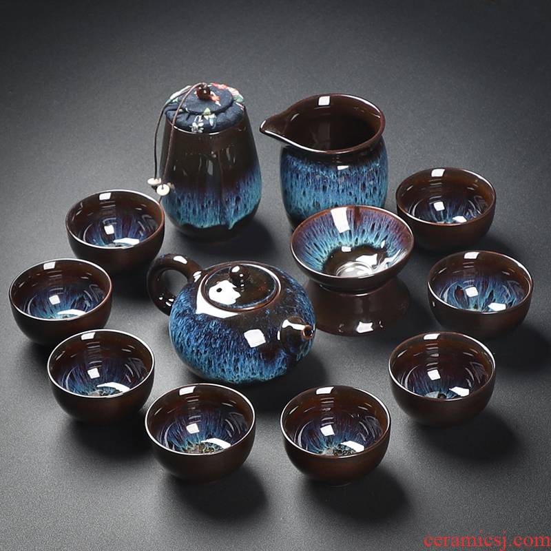 Variable to build the lamp that kung fu tea set household temmoku glaze ceramic teapot masterpieces kung fu tea cup of tea