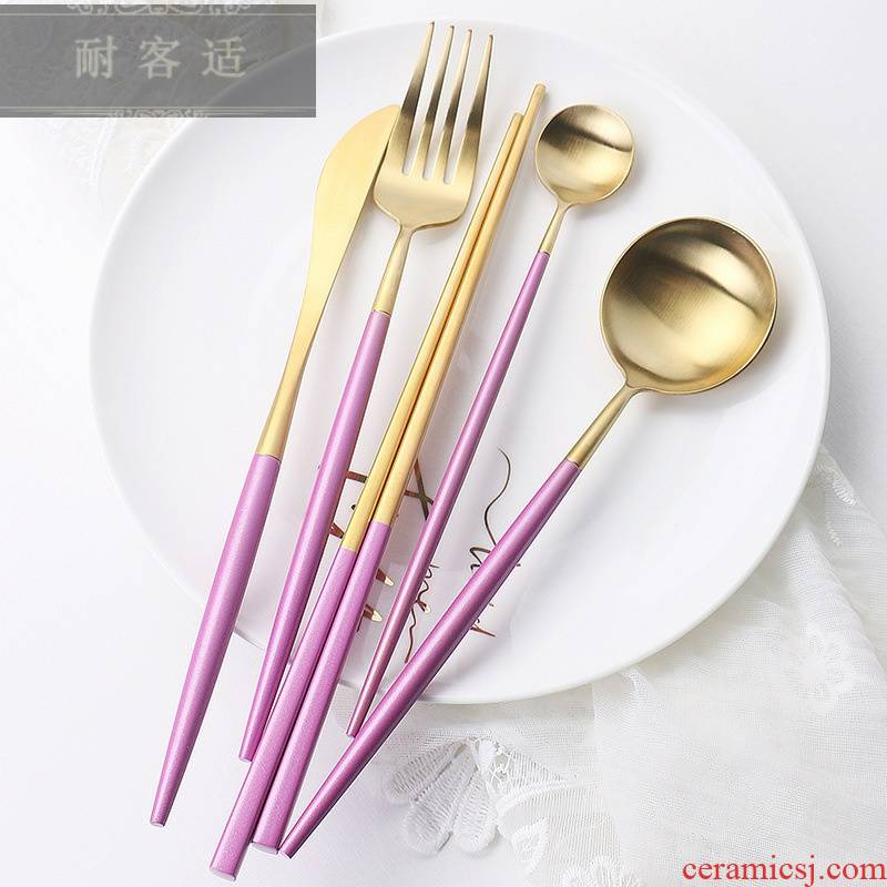 Hold to guest comfortable web celebrity with Annie mei red gold western - style stainless steel tableware 304 knife and fork spoon suit western - style food gift box
