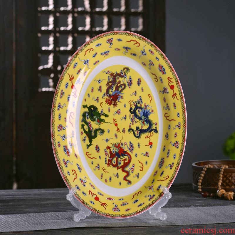 Big fish plate of Chinese style household ipads porcelain of jingdezhen ceramics oval steamed fish dish imitation GuLongWen plate plate