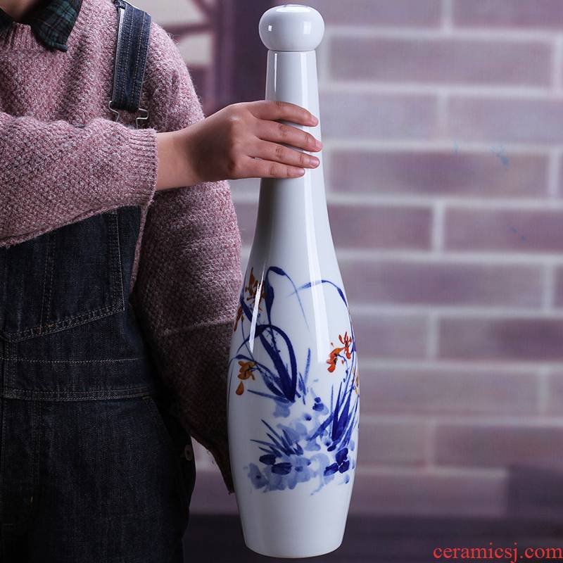 Jingdezhen porcelain 5 jins of hand - made of ceramic terms bottle 5 jins of jars hip flask with long youligong bottle