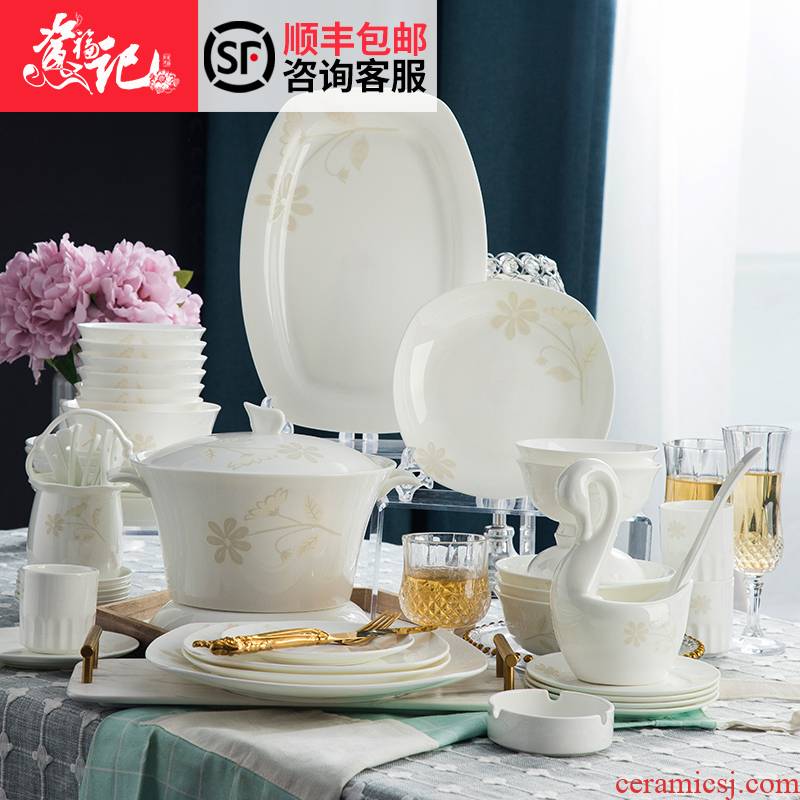 Ikea to Dishes Dishes suit household contracted jingdezhen square tableware tableware suit Chinese style of eating food gift box