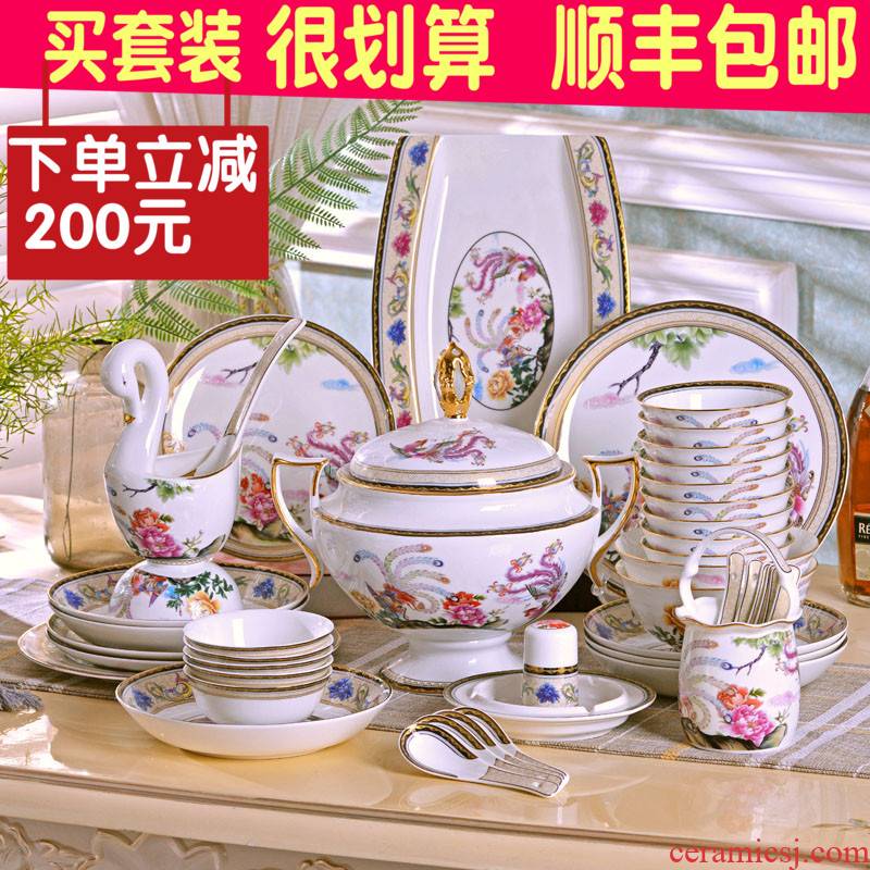Jingdezhen ceramic bowl dish dish teaspoons of cutlery sets high - class European - style household ipads porcelain rice bowl dish dish gift porcelain