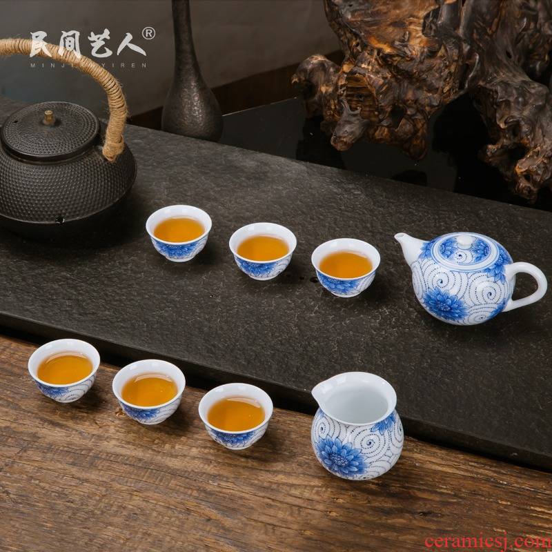 Jingdezhen ceramic high - grade hand - made of blue and white porcelain tea set kung fu tea tea tea package of a complete set of mail