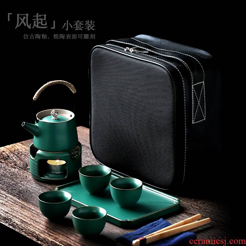 Vintage portable travel tea set contracted ceramic kung fu tea set a small set of Japanese tea tray was the home of a complete set of the teapot