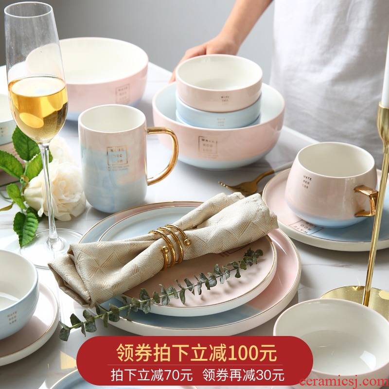 Orange leaves the Nordic up phnom penh dish suits for home ins jingdezhen ceramic bowl chopsticks tableware plate walking in the cloud