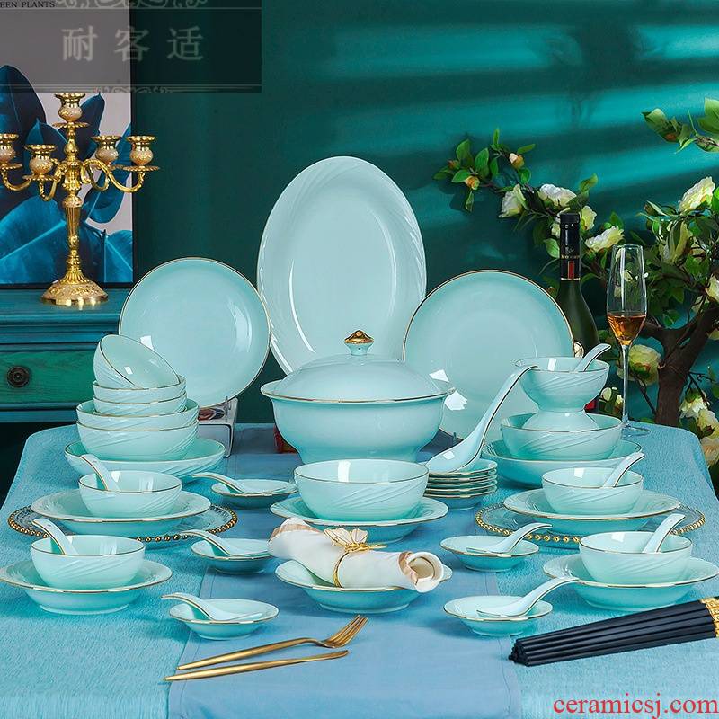 Guest comfortable shadow to hold the qing jingdezhen ceramic tableware tableware suit high - grade gold bowls plates