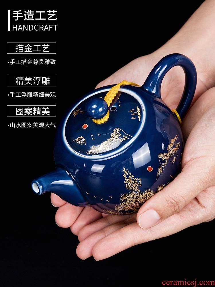 Ronkin ji blue ceramic teapot tea single pot home tea to filter the tea pot of kung fu tea accessories