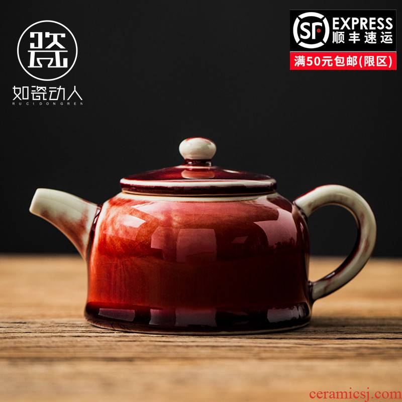 Ruby red teapot household contracted DE clock pot of archaize ceramic teapot Japanese kung fu tea set manually teapot single pot
