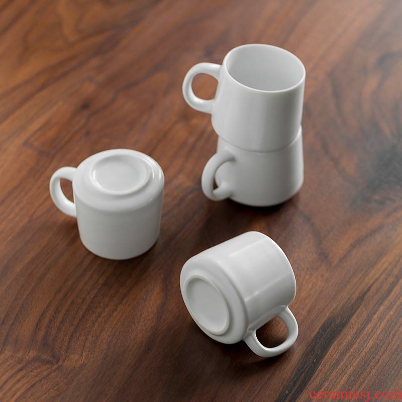 Jun is pure white mini mugs ins contracted household small glass ceramic cup with handle the hot cup of tea