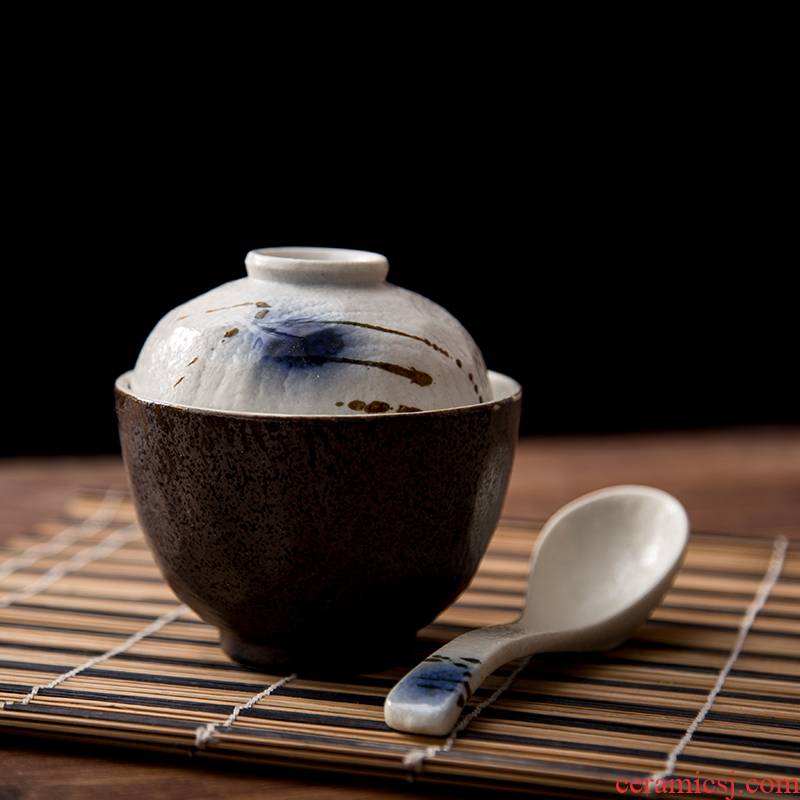 Painting means Japanese ceramics tableware red flow egg cup blues hook rattan steamed steaming bowl with tureen soup bowl laying hens custard with a spoon