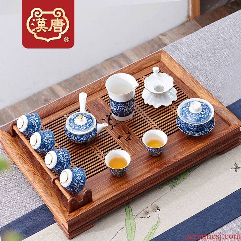 Han and tang dynasties tea tray was solid wood home hua limu tea sets tea saucer the draw - out type drainage water tray was kung fu tea set